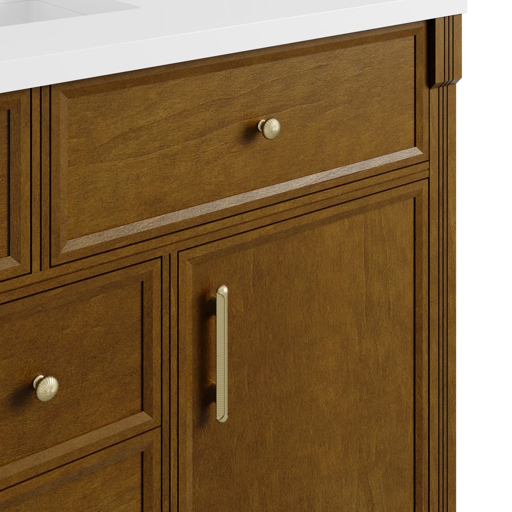 James Martin - Bellshire 120" Dual Vanity Set with 24" Make-Up Counter, Honey Oak w/3 cm Eternal Jasmine Pearl Silestone Top - 660-VMC120-HNO-3EJP view 6