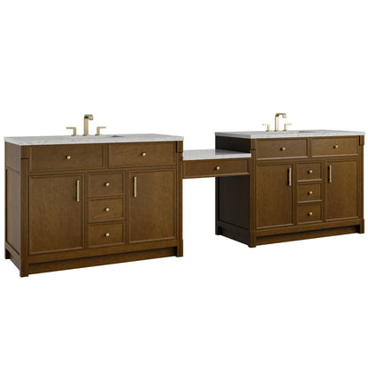 James Martin - Bellshire 120" Dual Vanity Set with 24" Make-Up Counter, Honey Oak w/3 cm Eternal Jasmine Pearl Silestone Top w/FreePower Wireless Charger - 660-VMC120-HNO-FEJP view 5