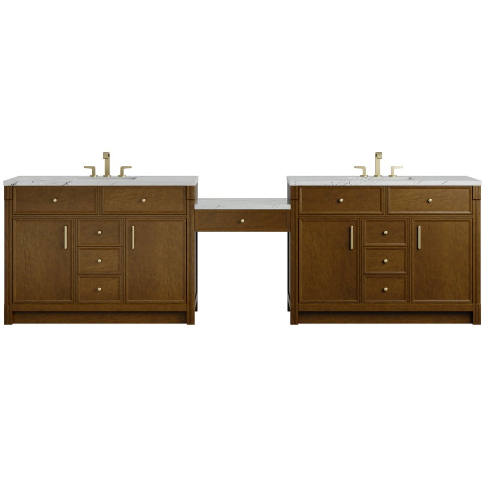 James Martin - Bellshire 120" Dual Vanity Set with 24" Make-Up Counter, Honey Oak w/3 cm Ethereal Noctis Silestone Top - 660-VMC120-HNO-3ENC view 1