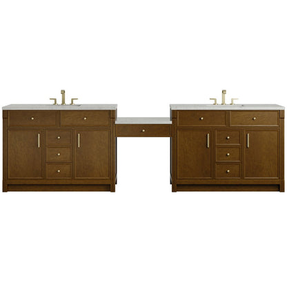 James Martin - Bellshire 120" Dual Vanity Set with 24" Make-Up Counter, Honey Oak w/3 cm Lime Delight Silestone Top - 660-VMC120-HNO-3LDL view 1