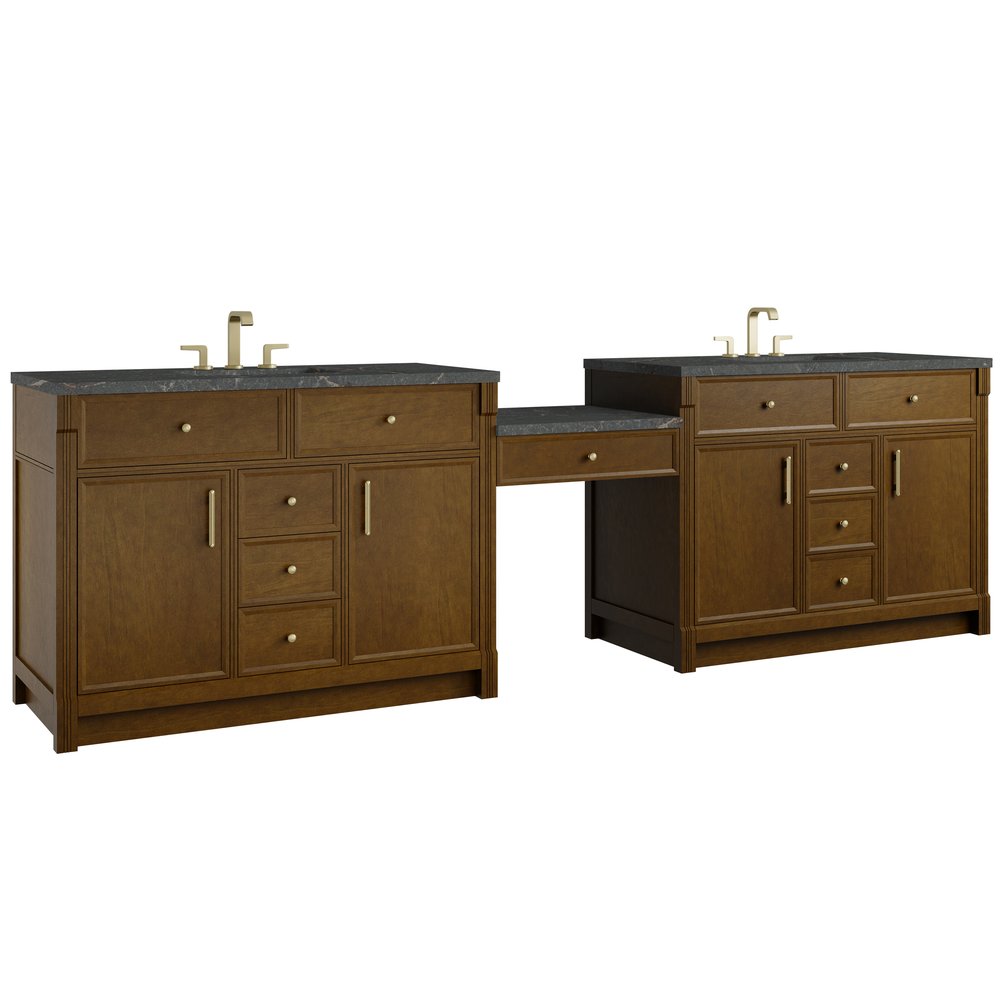 James Martin - Bellshire 120" Dual Vanity Set with 24" Make-Up Counter, Honey Oak w/3 cm Parisien Bleu Silestone Top - 660-VMC120-HNO-3PBL view 5