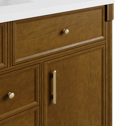 James Martin - Bellshire 120" Dual Vanity Set with 24" Make-Up Counter, Honey Oak w/3 cm Parisien Bleu Silestone Top - 660-VMC120-HNO-3PBL view 6
