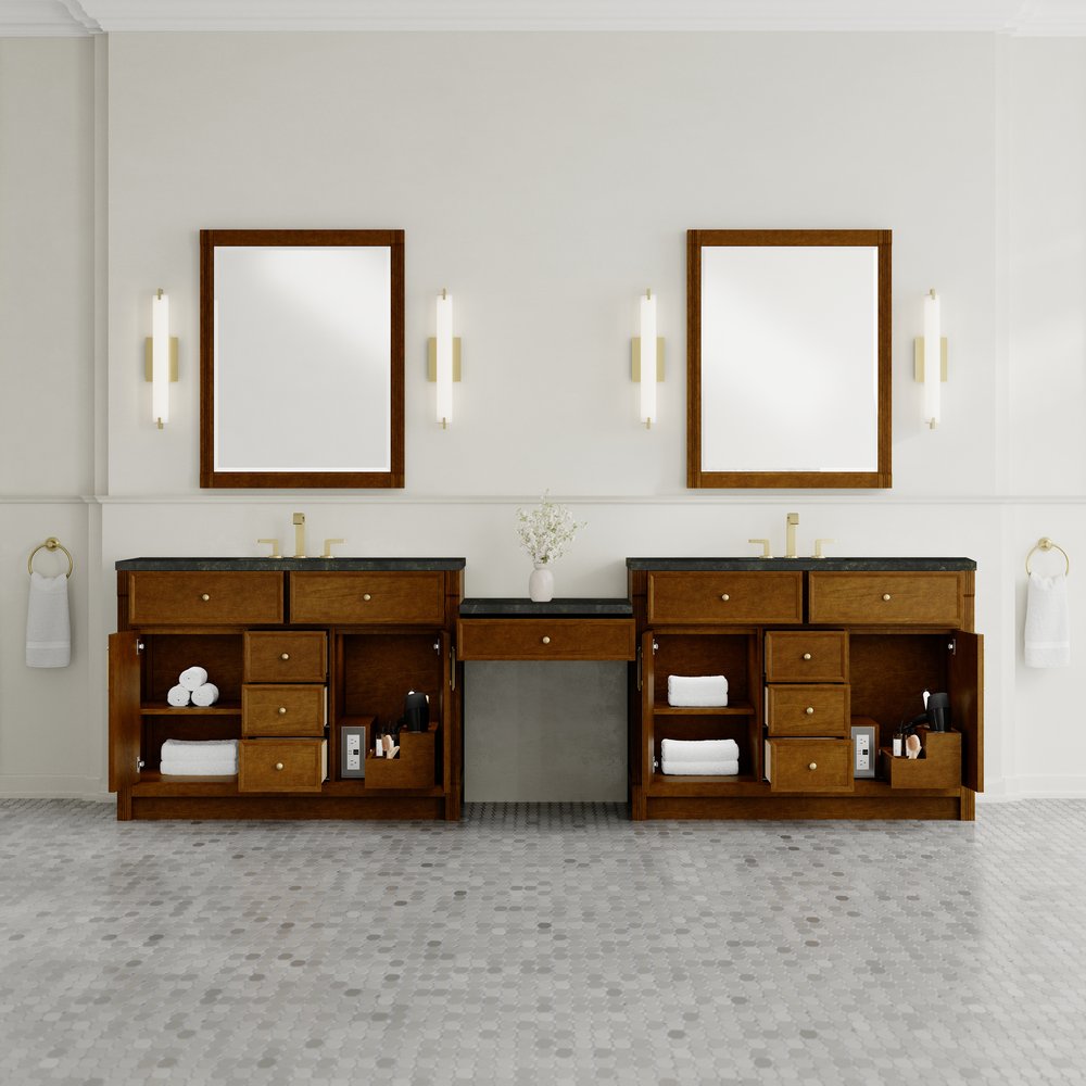 James Martin - Bellshire 120" Dual Vanity Set with 24" Make-Up Counter, Honey Oak w/3 cm Phantome Eclos Top - 660-VMC120-HNO-3PHT view 3