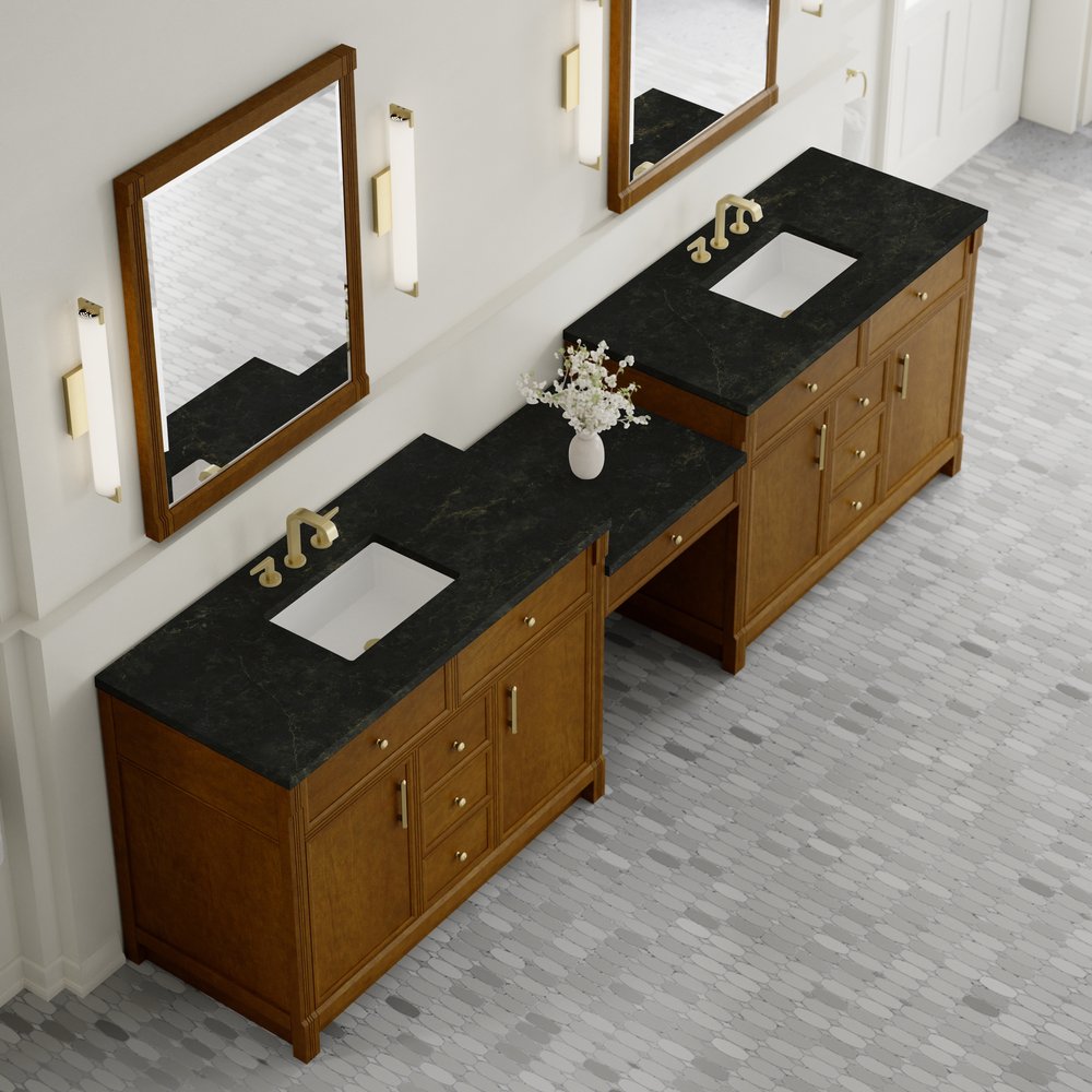 James Martin - Bellshire 120" Dual Vanity Set with 24" Make-Up Counter, Honey Oak w/3 cm Phantome Eclos Top - 660-VMC120-HNO-3PHT view 4