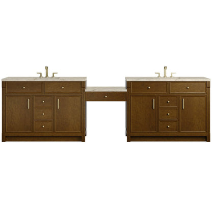 James Martin - Bellshire 120" Dual Vanity Set with 24" Make-Up Counter, Honey Oak w/3 cm Tajnar Eclos Top w/FreePower Wireless Charger - 660-VMC120-HNO-FTJR view 1