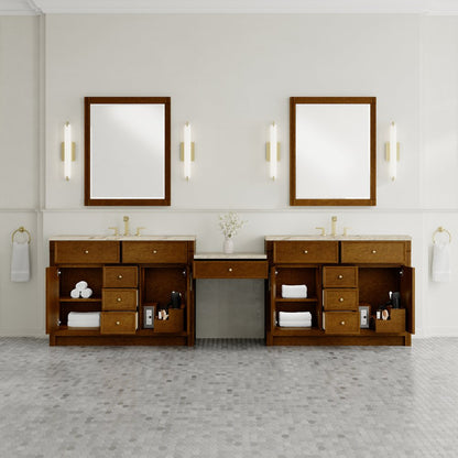 James Martin - Bellshire 120" Dual Vanity Set with 24" Make-Up Counter, Honey Oak w/3 cm Tajnar Eclos Top w/FreePower Wireless Charger - 660-VMC120-HNO-FTJR view 3