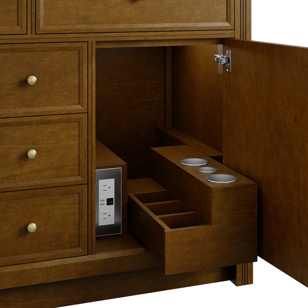 James Martin - Bellshire 120" Dual Vanity Set with 24" Make-Up Counter, Honey Oak w/3 cm Tajnar Eclos Top w/FreePower Wireless Charger - 660-VMC120-HNO-FTJR view 7