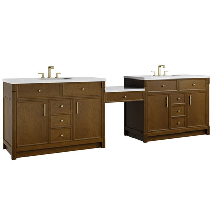 James Martin - Bellshire 120" Dual Vanity Set with 24" Make-Up Counter, Honey Oak w/3 cm White Zeus Silestone Top - 660-VMC120-HNO-3WZ view 5