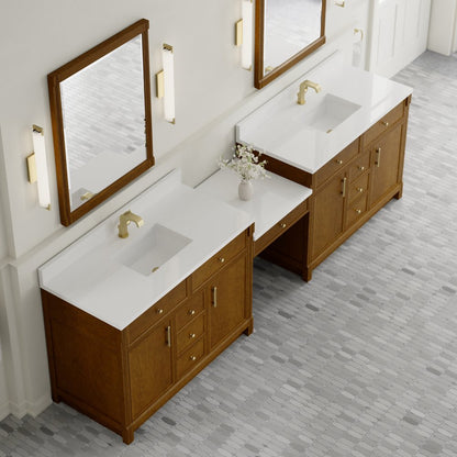 James Martin - Bellshire 120" Dual Vanity Set with 24" Make-Up Counter, Honey Oak w/Single Hole 3 cm White Zeus Silestone Top & Backsplash - 660-VMC120-HNO-1WZ view 5