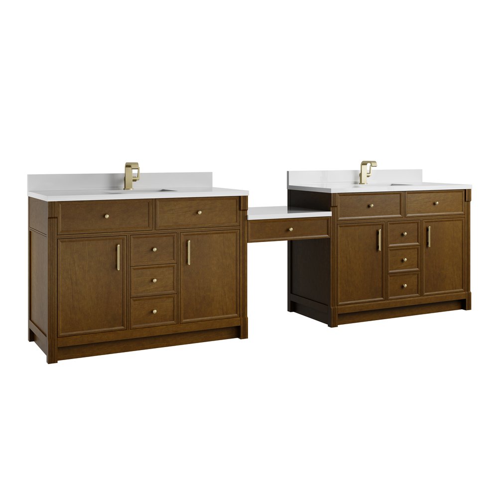 James Martin - Bellshire 120" Dual Vanity Set with 24" Make-Up Counter, Honey Oak w/Single Hole 3 cm White Zeus Silestone Top & Backsplash - 660-VMC120-HNO-1WZ view 6