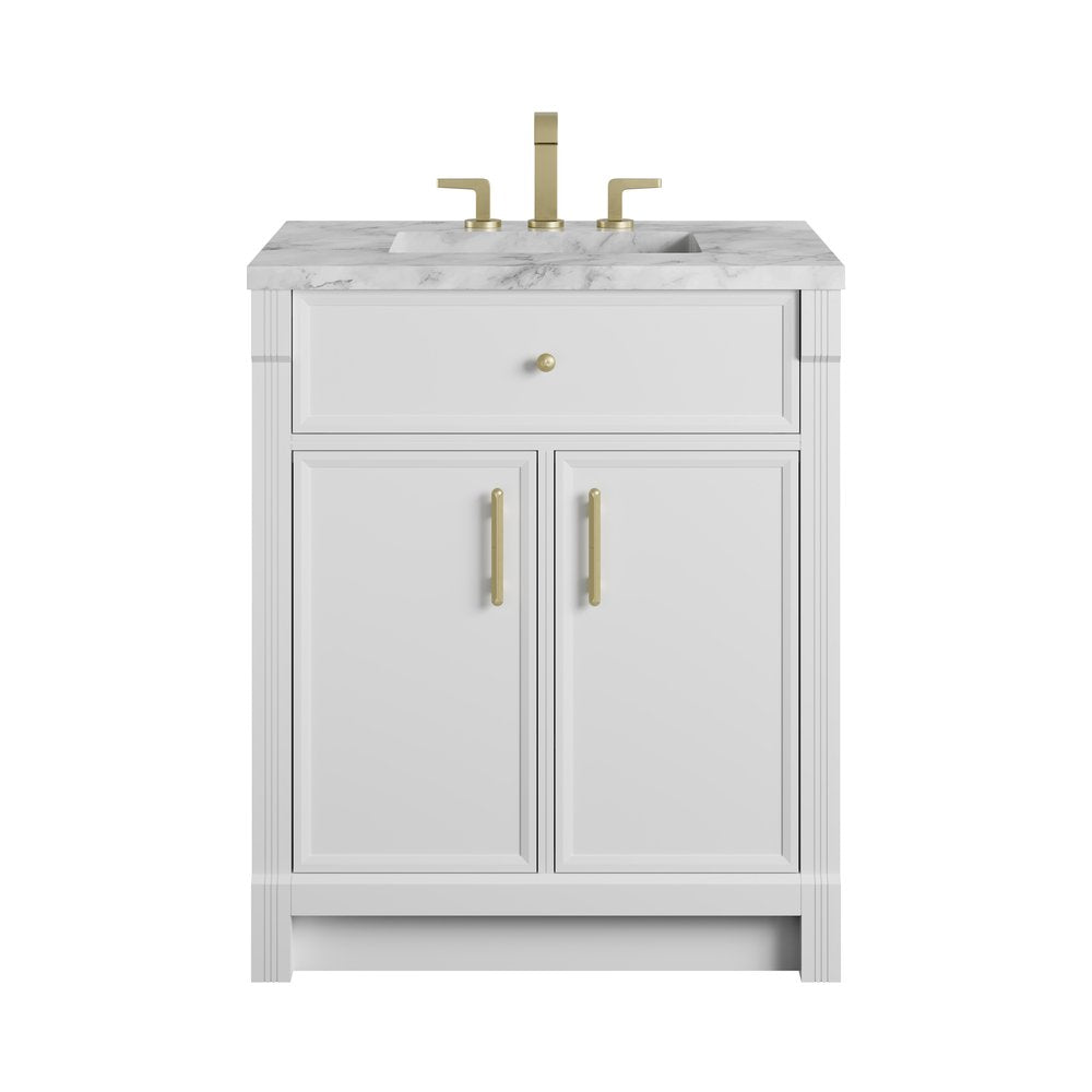 James Martin - Bellshire 30" Single Vanity, Bright White w/ 3 CM Carrara Marble Top - 660-V30-BW-3CAR view 1