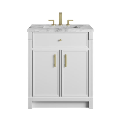 James Martin - Bellshire 30" Single Vanity, Bright White w/ 3 CM Carrara Marble Top - 660-V30-BW-3CAR view 1
