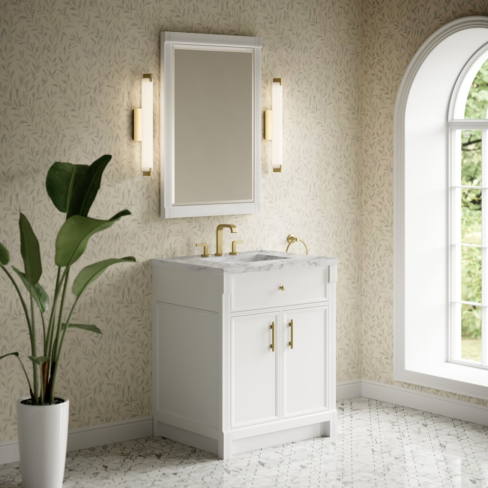 James Martin - Bellshire 30" Single Vanity, Bright White w/ 3 CM Carrara Marble Top - 660-V30-BW-3CAR view 4