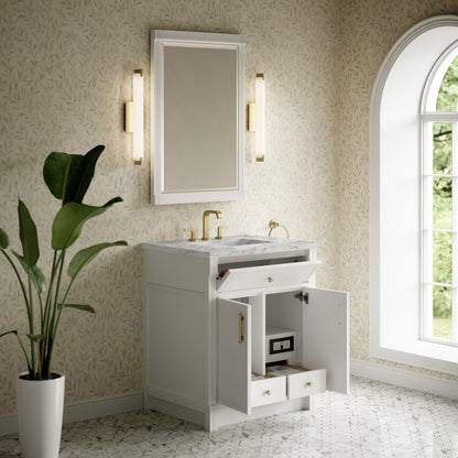 James Martin - Bellshire 30" Single Vanity, Bright White w/ 3 CM Carrara Marble Top - 660-V30-BW-3CAR view 5