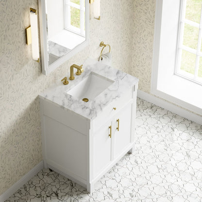James Martin - Bellshire 30" Single Vanity, Bright White w/ 3 CM Carrara Marble Top - 660-V30-BW-3CAR view 7