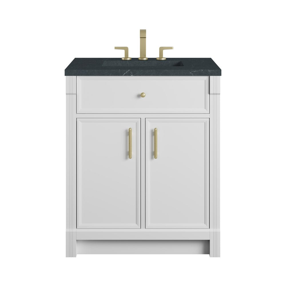 James Martin - Bellshire 30" Single Vanity, Bright White w/ 3 CM Charcoal Soapstone Silestone Top - 660-V30-BW-3CSP view 1