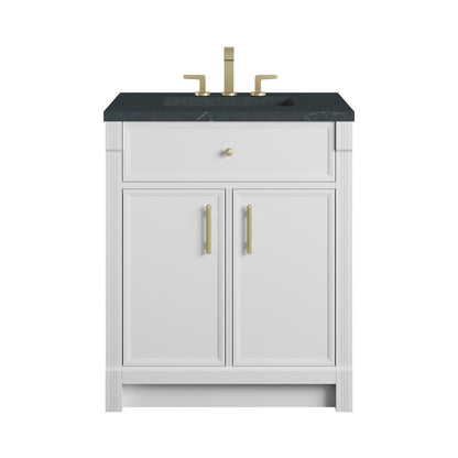 James Martin - Bellshire 30" Single Vanity, Bright White w/ 3 CM Charcoal Soapstone Silestone Top - 660-V30-BW-3CSP view 1