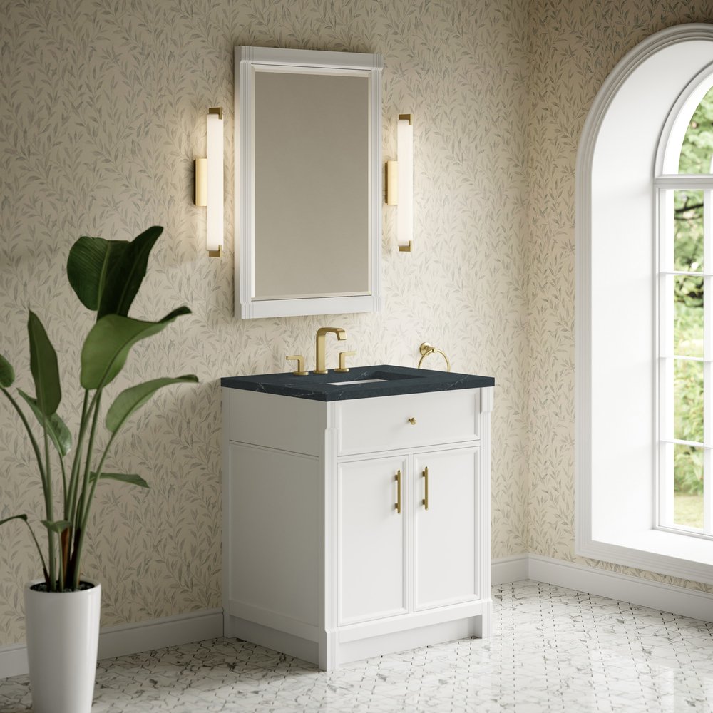 James Martin - Bellshire 30" Single Vanity, Bright White w/ 3 CM Charcoal Soapstone Silestone Top - 660-V30-BW-3CSP view 4
