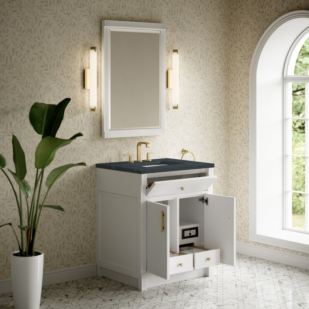 James Martin - Bellshire 30" Single Vanity, Bright White w/ 3 CM Charcoal Soapstone Silestone Top - 660-V30-BW-3CSP view 5