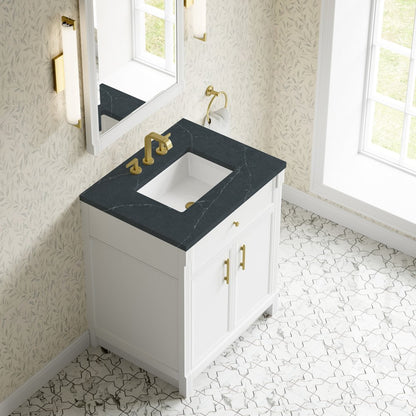 James Martin - Bellshire 30" Single Vanity, Bright White w/ 3 CM Charcoal Soapstone Silestone Top - 660-V30-BW-3CSP view 7