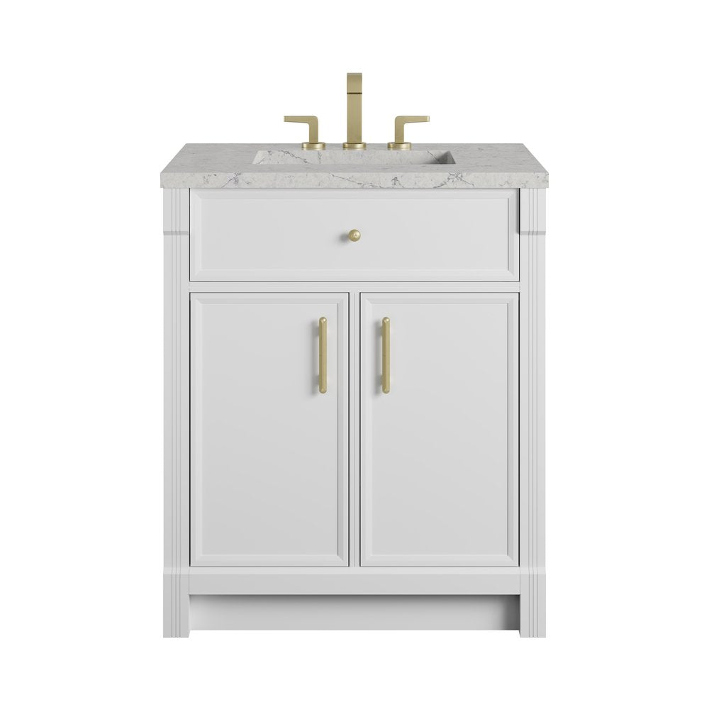 James Martin - Bellshire 30" Single Vanity, Bright White w/ 3 CM Eternal Jasmine Pearl Silestone Top - 660-V30-BW-3EJP view 1