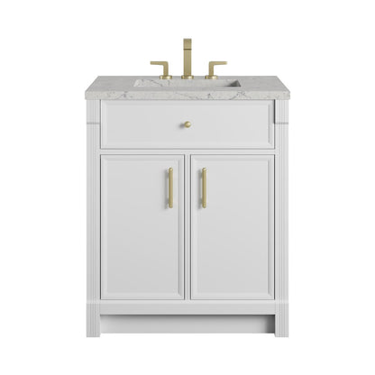 James Martin - Bellshire 30" Single Vanity, Bright White w/ 3 CM Eternal Jasmine Pearl Silestone Top - 660-V30-BW-3EJP view 1