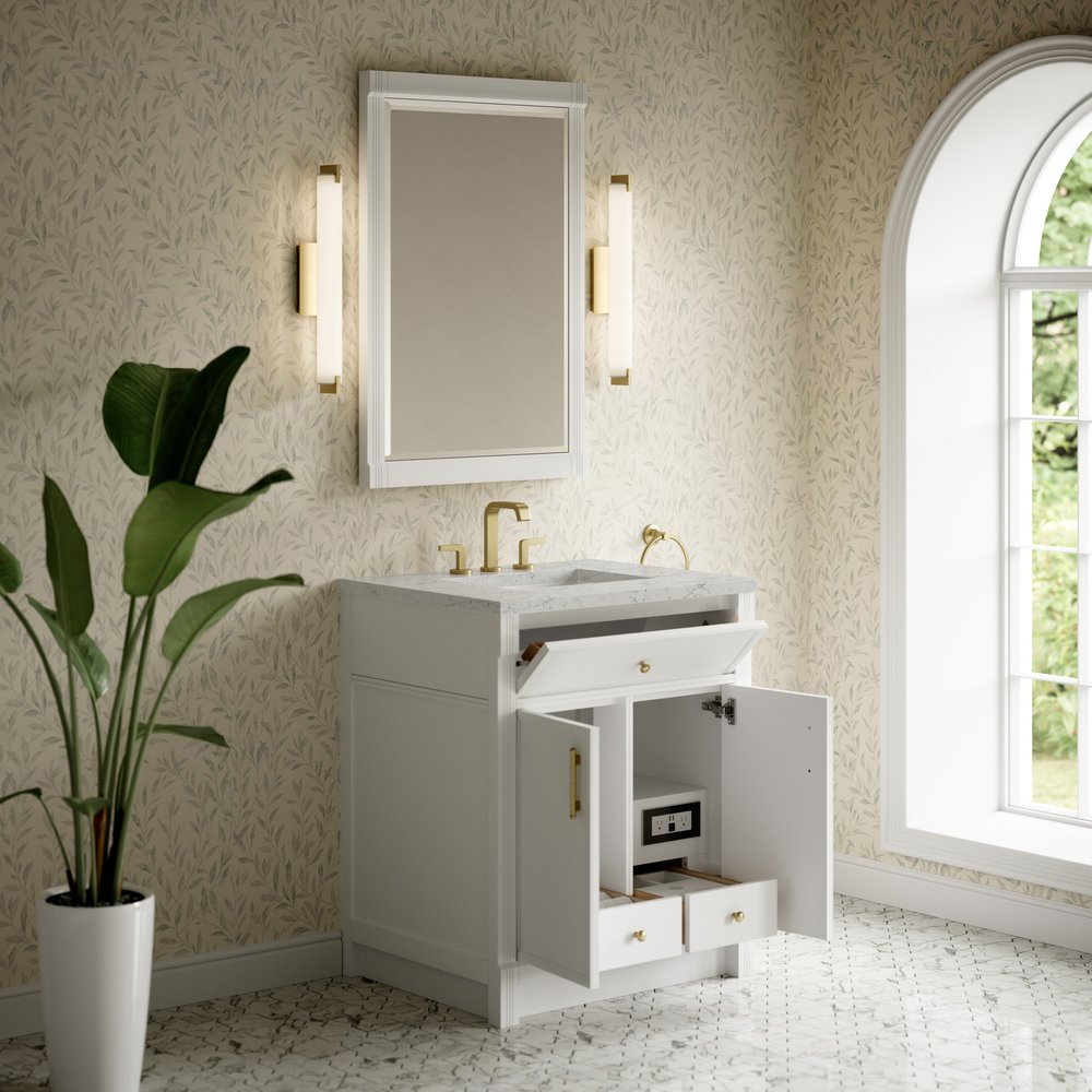 James Martin - Bellshire 30" Single Vanity, Bright White w/ 3 CM Eternal Jasmine Pearl Silestone Top - 660-V30-BW-3EJP view 5
