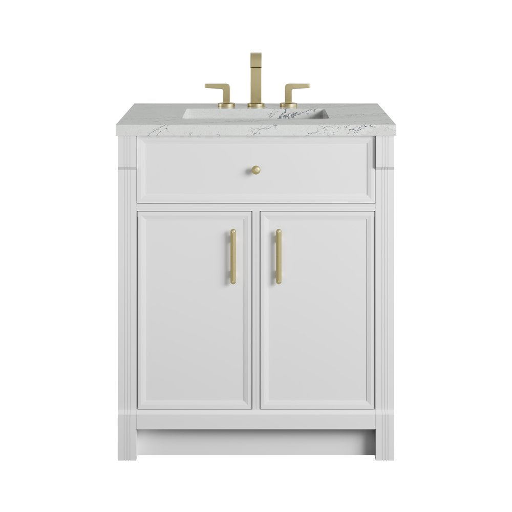 James Martin - Bellshire 30" Single Vanity, Bright White w/ 3 CM Ethereal Noctis Silestone Top - 660-V30-BW-3ENC view 1