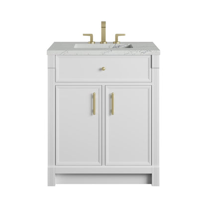 James Martin - Bellshire 30" Single Vanity, Bright White w/ 3 CM Ethereal Noctis Silestone Top - 660-V30-BW-3ENC view 1