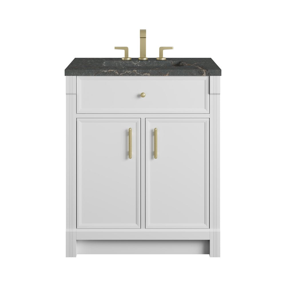 James Martin - Bellshire 30" Single Vanity, Bright White w/ 3 CM Parisien Bleu Silestone Top - 660-V30-BW-3PBL view 1