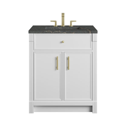 James Martin - Bellshire 30" Single Vanity, Bright White w/ 3 CM Parisien Bleu Silestone Top - 660-V30-BW-3PBL view 1