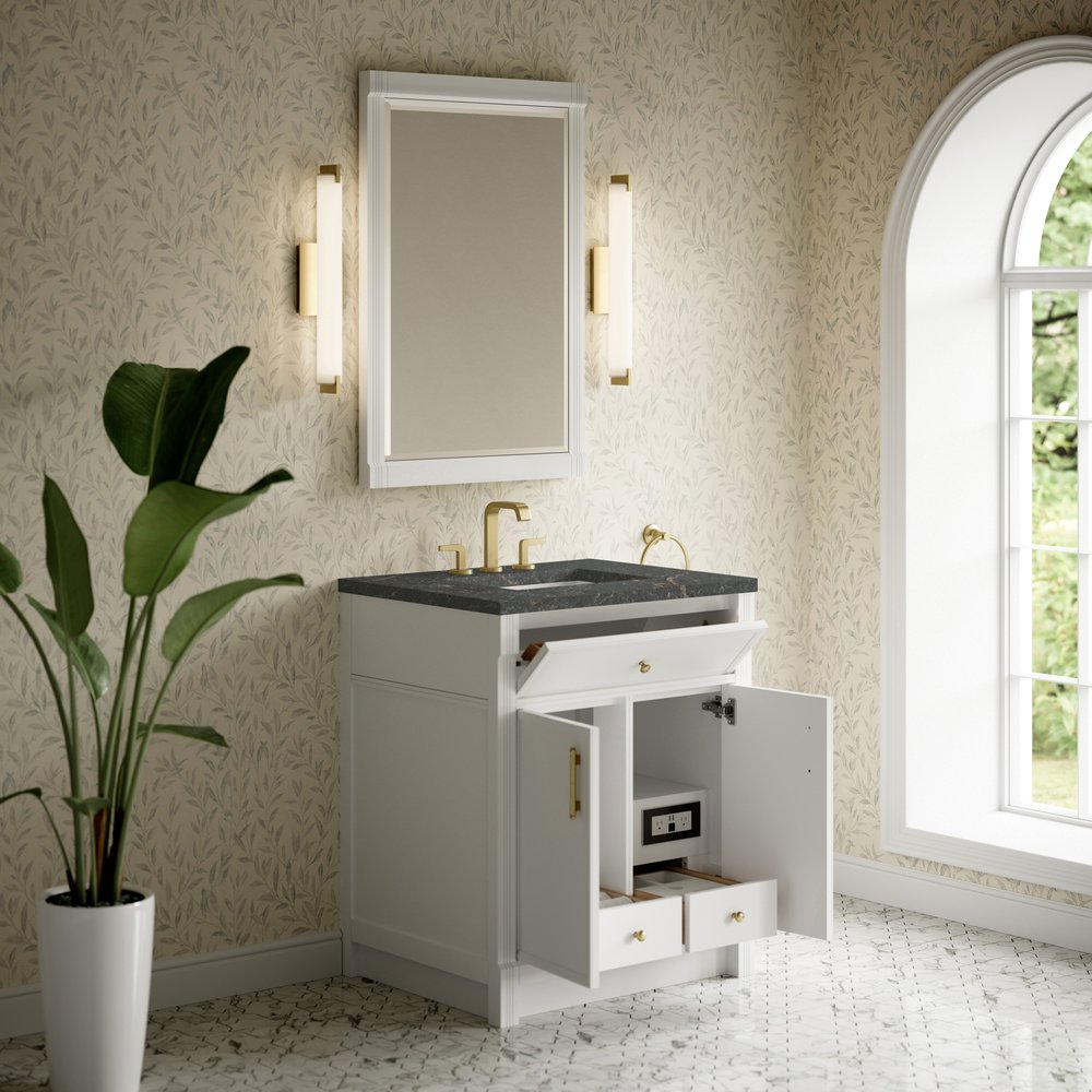 James Martin - Bellshire 30" Single Vanity, Bright White w/ 3 CM Parisien Bleu Silestone Top - 660-V30-BW-3PBL view 5