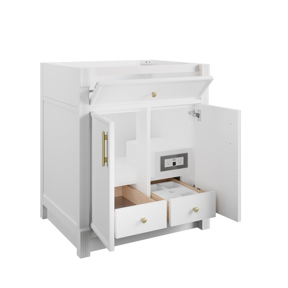 James Martin - Bellshire 30" Single Vanity, Bright White w/ 3 CM Parisien Bleu Silestone Top - 660-V30-BW-3PBL view 8