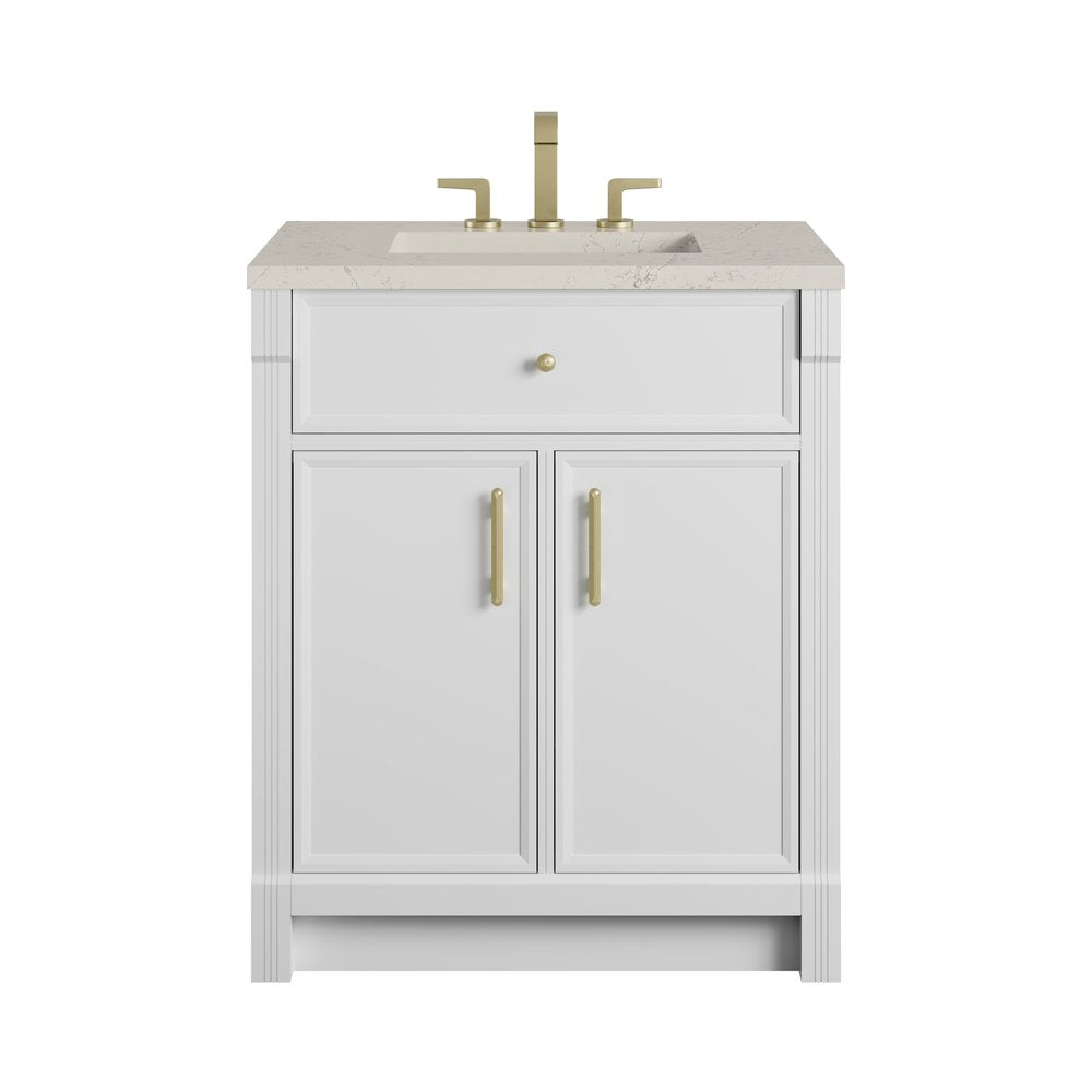 James Martin - Bellshire 30" Single Vanity, Bright White w/ 3 CM Siberian Silestone Top - 660-V30-BW-3SFR view 1