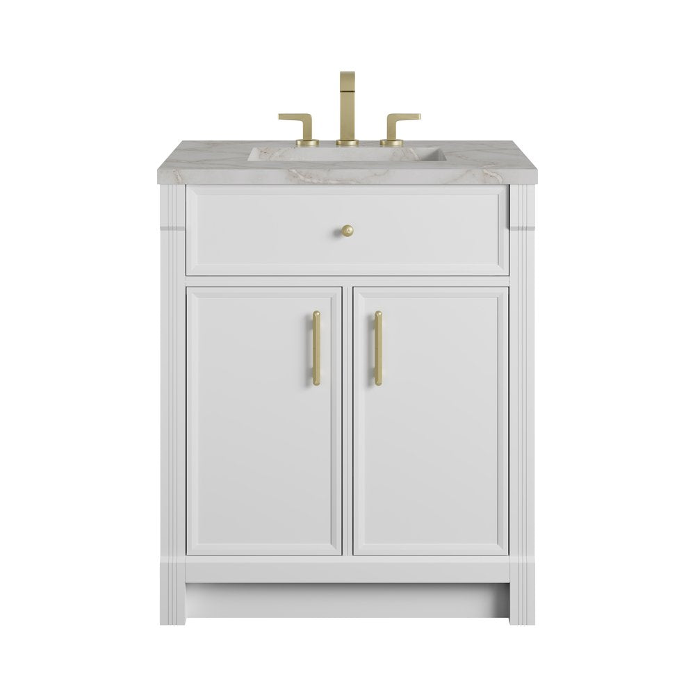 James Martin - Bellshire 30" Single Vanity, Bright White w/ 3 CM Victorian Silver Silestone Top - 660-V30-BW-3VSL view 1