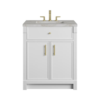 James Martin - Bellshire 30" Single Vanity, Bright White w/ 3 CM Victorian Silver Silestone Top - 660-V30-BW-3VSL view 1