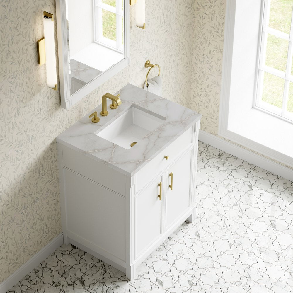 James Martin - Bellshire 30" Single Vanity, Bright White w/ 3 CM Victorian Silver Silestone Top - 660-V30-BW-3VSL view 7