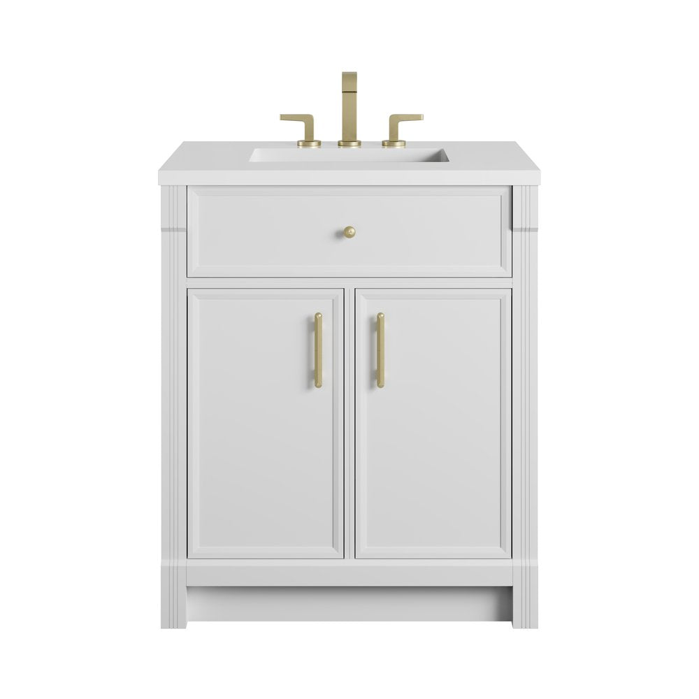 James Martin - Bellshire 30" Single Vanity, Bright White w/ 3 CM White Zeus Silestone Top - 660-V30-BW-3WZ view 1