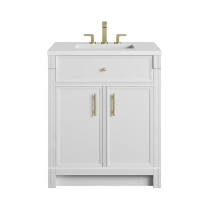 James Martin - Bellshire 30" Single Vanity, Bright White w/ 3 CM White Zeus Silestone Top - 660-V30-BW-3WZ view 1