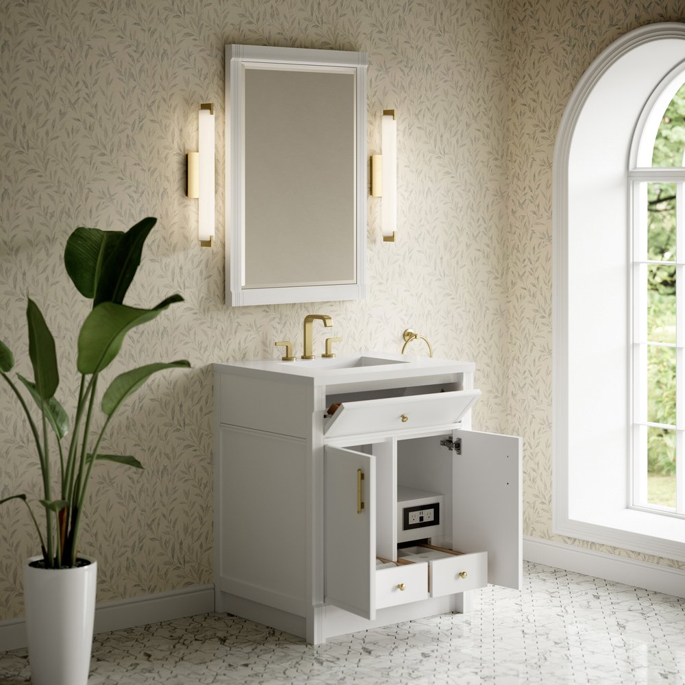 James Martin - Bellshire 30" Single Vanity, Bright White w/ 3 CM White Zeus Silestone Top - 660-V30-BW-3WZ view 7