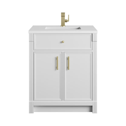 James Martin - Bellshire 30" Single Vanity, Bright White w/ Single Hole 3 CM White Zeus Silestone Top and Matching Backsplash - 660-V30-BW-1WZ view 2