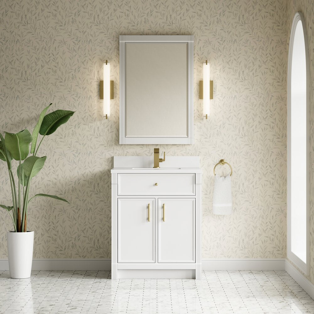 James Martin - Bellshire 30" Single Vanity, Bright White w/ Single Hole 3 CM White Zeus Silestone Top and Matching Backsplash - 660-V30-BW-1WZ view 4