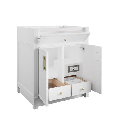 James Martin - Bellshire 30" Single Vanity, Bright White w/ Single Hole 3 CM White Zeus Silestone Top and Matching Backsplash - 660-V30-BW-1WZ view 6