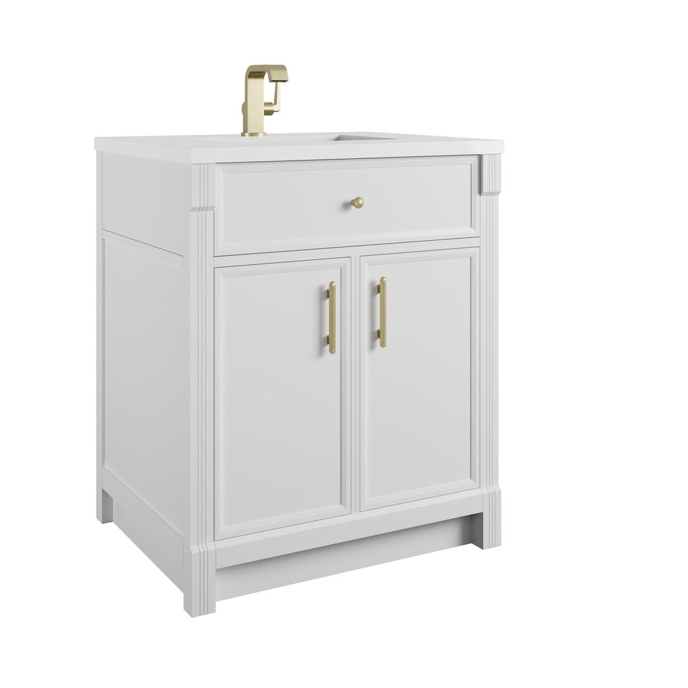James Martin - Bellshire 30" Single Vanity, Bright White w/ Single Hole 3 CM White Zeus Silestone Top and Matching Backsplash - 660-V30-BW-1WZ view 8