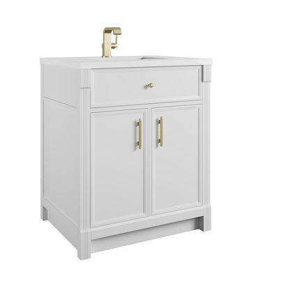 James Martin - Bellshire 30" Single Vanity, Bright White w/ Single Hole 3 CM White Zeus Silestone Top and Matching Backsplash - 660-V30-BW-1WZ view 8