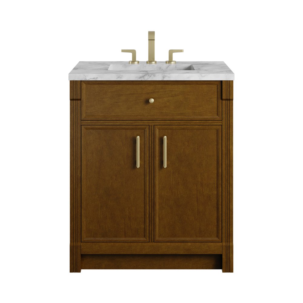James Martin - Bellshire 30" Single Vanity, Honey Oak w/ 3 CM Carrara Marble Top - 660-V30-HNO-3CAR view 1