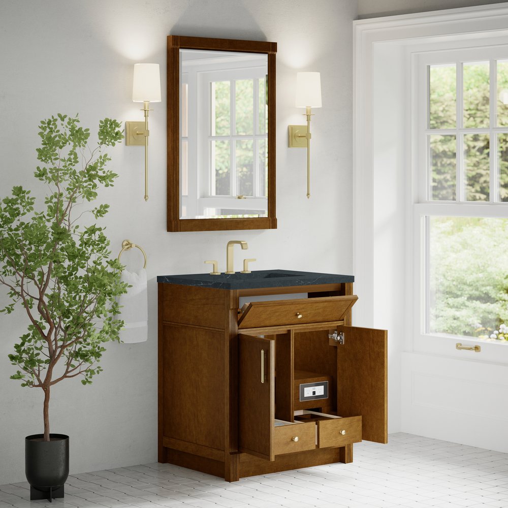 James Martin - Bellshire 30" Single Vanity, Honey Oak w/ 3 CM Charcoal Soapstone Silestone Top - 660-V30-HNO-3CSP view 5