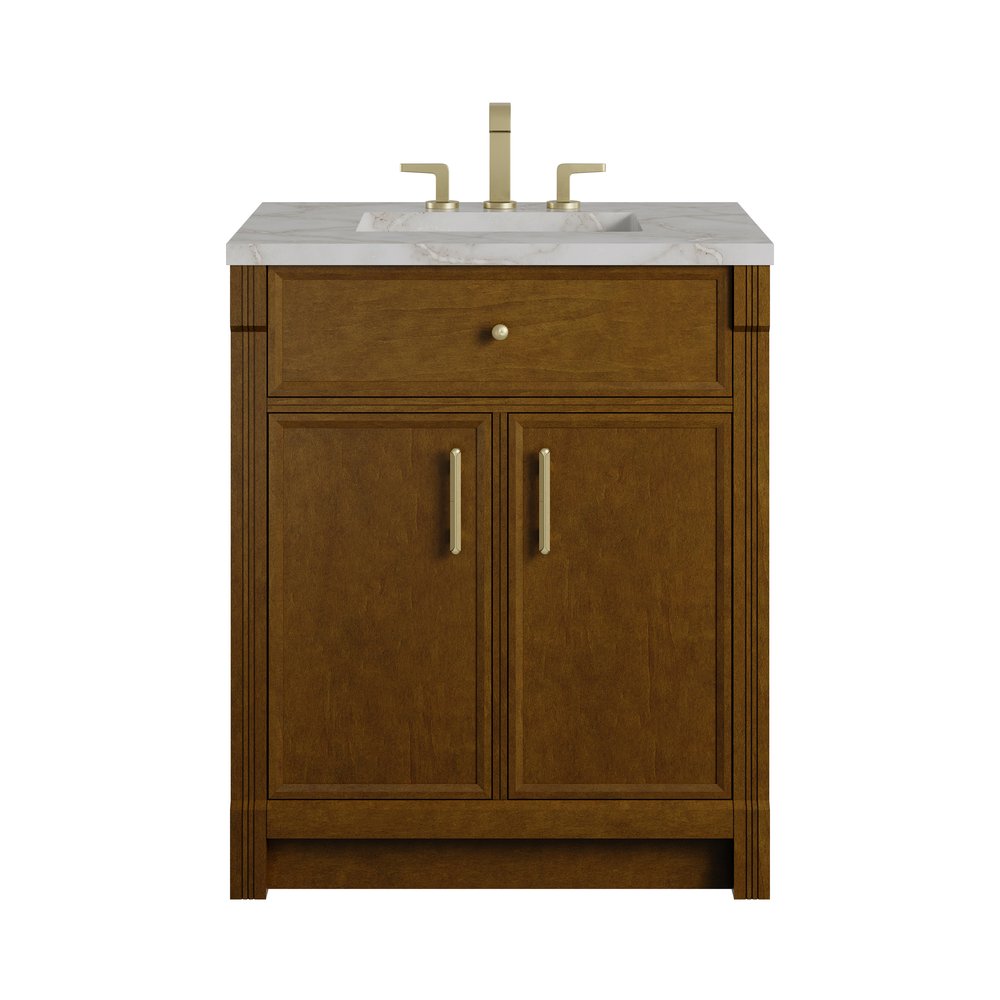 James Martin - Bellshire 30" Single Vanity, Honey Oak w/ 3 CM Victorian Silver Silestone Top - 660-V30-HNO-3VSL view 1