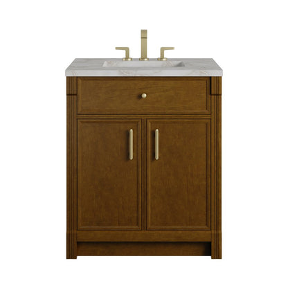 James Martin - Bellshire 30" Single Vanity, Honey Oak w/ 3 CM Victorian Silver Silestone Top - 660-V30-HNO-3VSL view 1