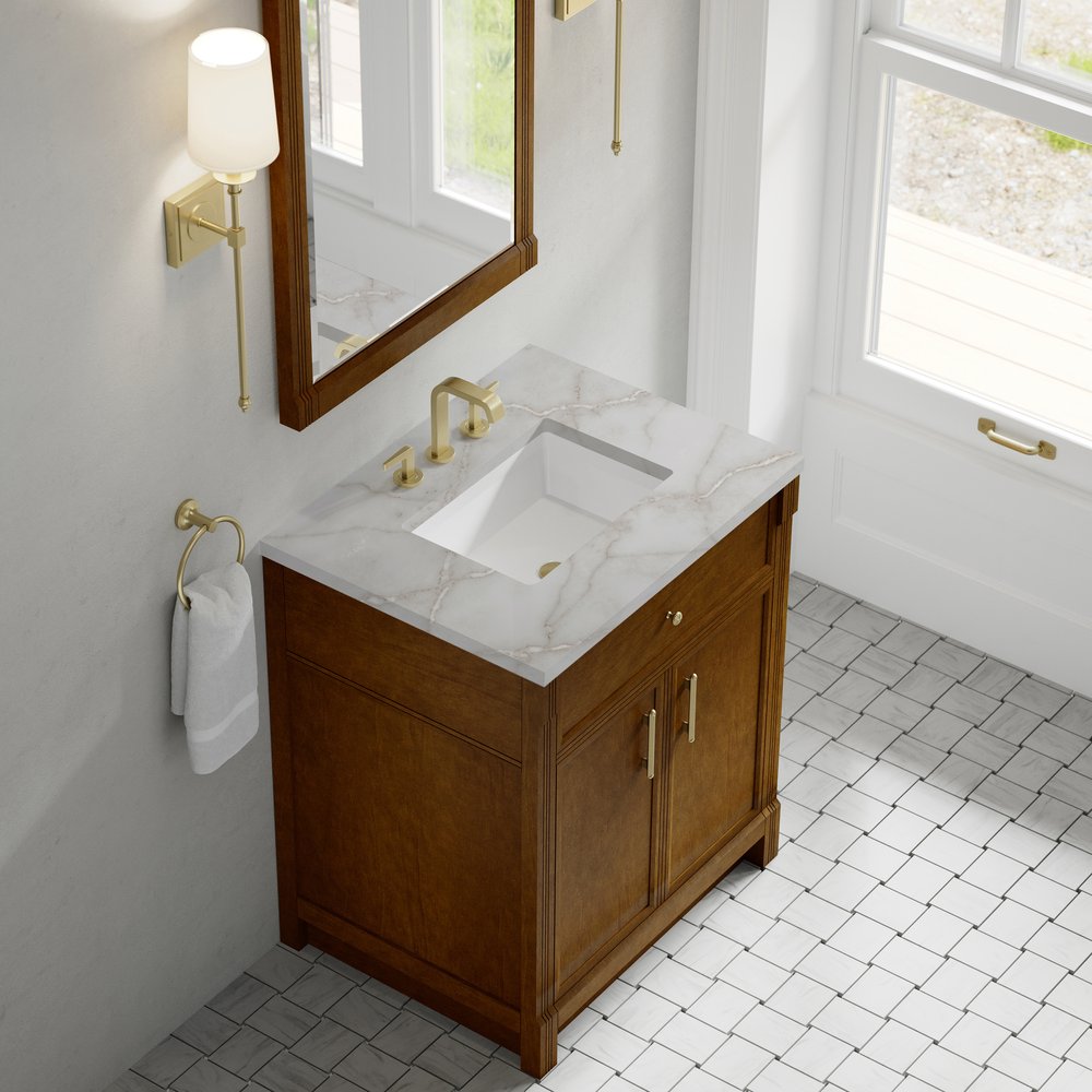James Martin - Bellshire 30" Single Vanity, Honey Oak w/ 3 CM Victorian Silver Silestone Top - 660-V30-HNO-3VSL view 7